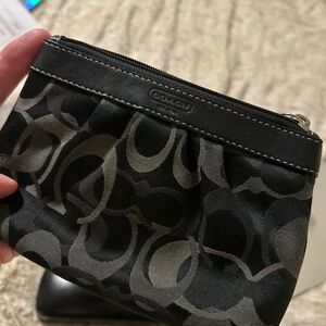 Coach Signature Black and Gray Pouch/wristlet leather and canvas